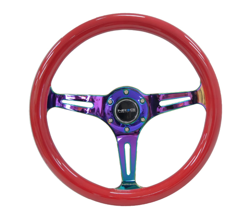 NRG Red Grip 3 Neochrome Spokes 350mm Classic Wood Grain Wheel Universal - eliteracefab.com