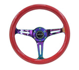 NRG Red Grip 3 Neochrome Spokes 350mm Classic Wood Grain Wheel Universal - ST-015MC-RD