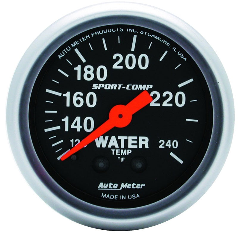Autometer 2-1/16in 120-240 Degree F Mechanical Water Temp Sport-Comp Gauge w/ 12ft Tubing 3333