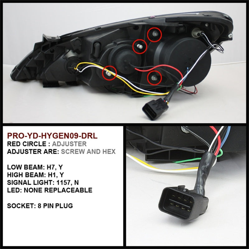 Spyder Hyundai Genesis 10-12 Projector Halogen Model- LED Halo DRL Blk PRO-YD-HYGEN09-DRL-BK - eliteracefab.com
