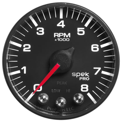 Autometer Spek-Pro Black 2 1/16 inch 8K RPM Tach w/ Shift Light and Peak Memory P334328