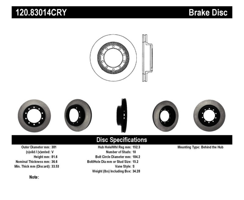 Stoptech 07-09 / 11-18 Ford F-53 Premium Front CryoStop Brake Rotor Stoptech