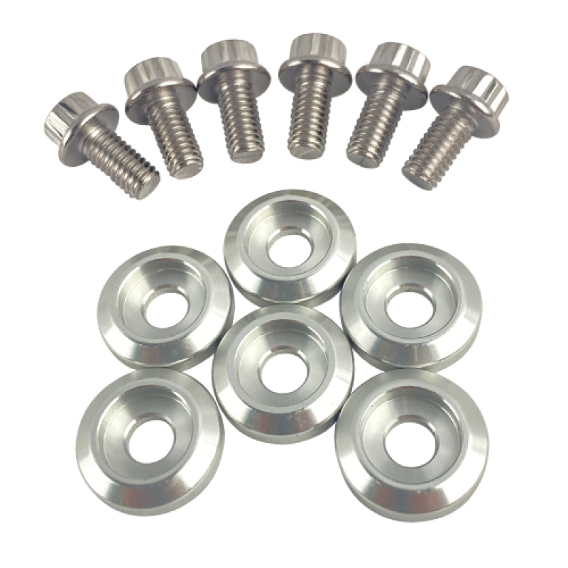 BLOX Racing New Fender Washers Kit M6 12pt - 6pc Large Diameter Silver BLOX Racing