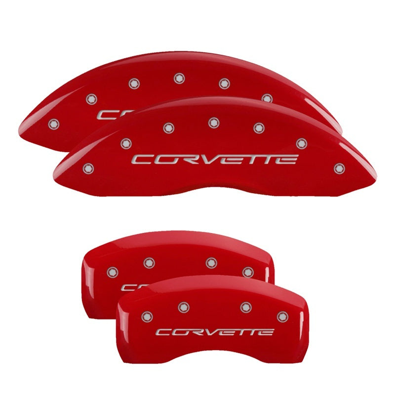 MGP 4 Caliper Covers Engraved Front & Rear C6/Corvette Red finish silver ch - eliteracefab.com