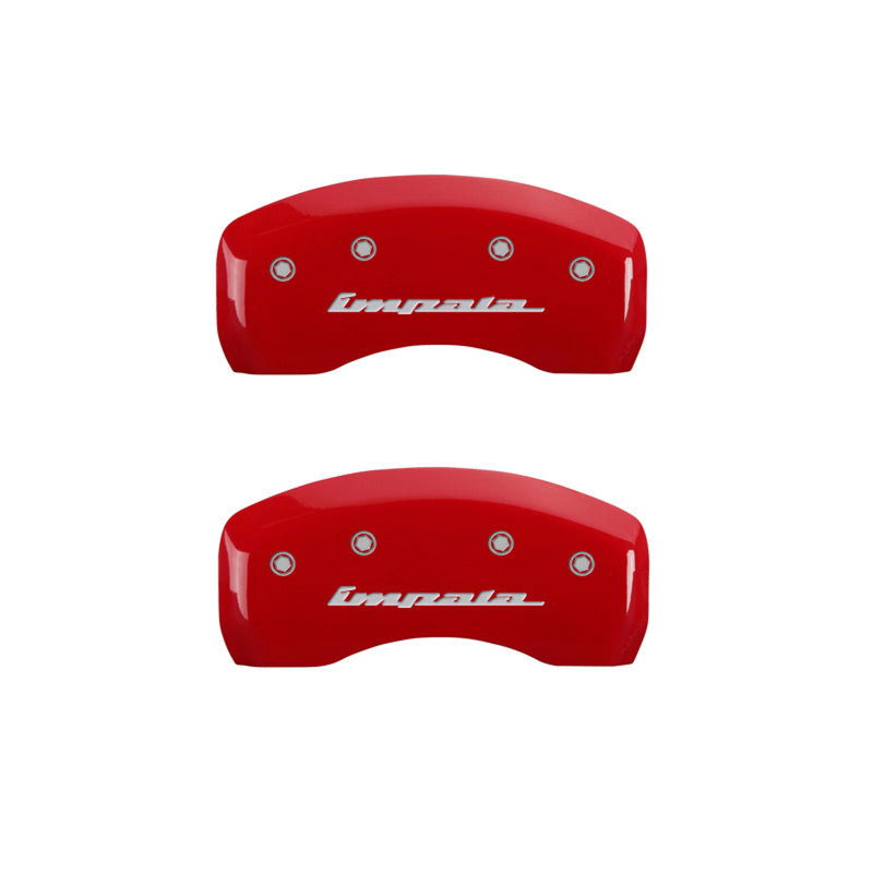MGP 4 Caliper Covers Engraved Front & Rear Impala Red finish silver ch - eliteracefab.com