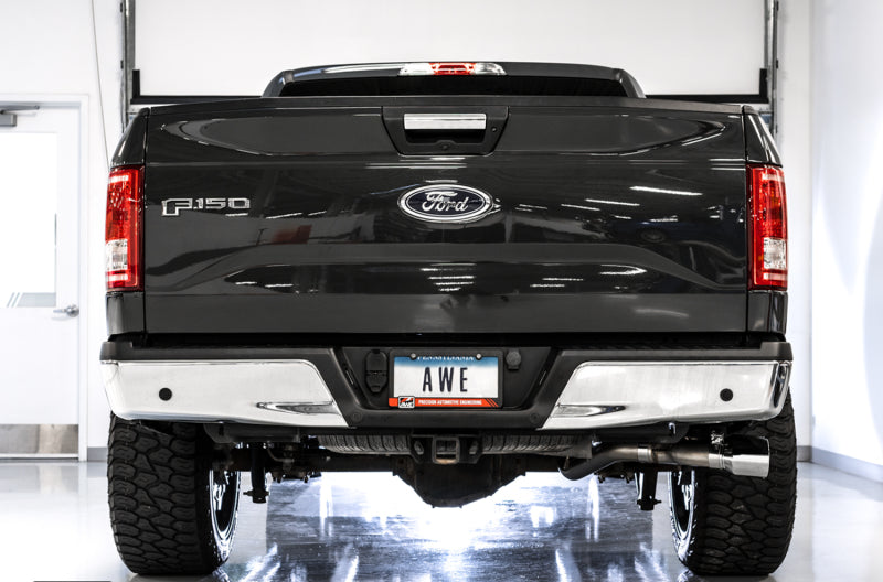 AWE Tuning 2015+ Ford F-150 0FG Single Exit Performance Exhaust System w/4.5in Chrome Silver Tips AWE Tuning
