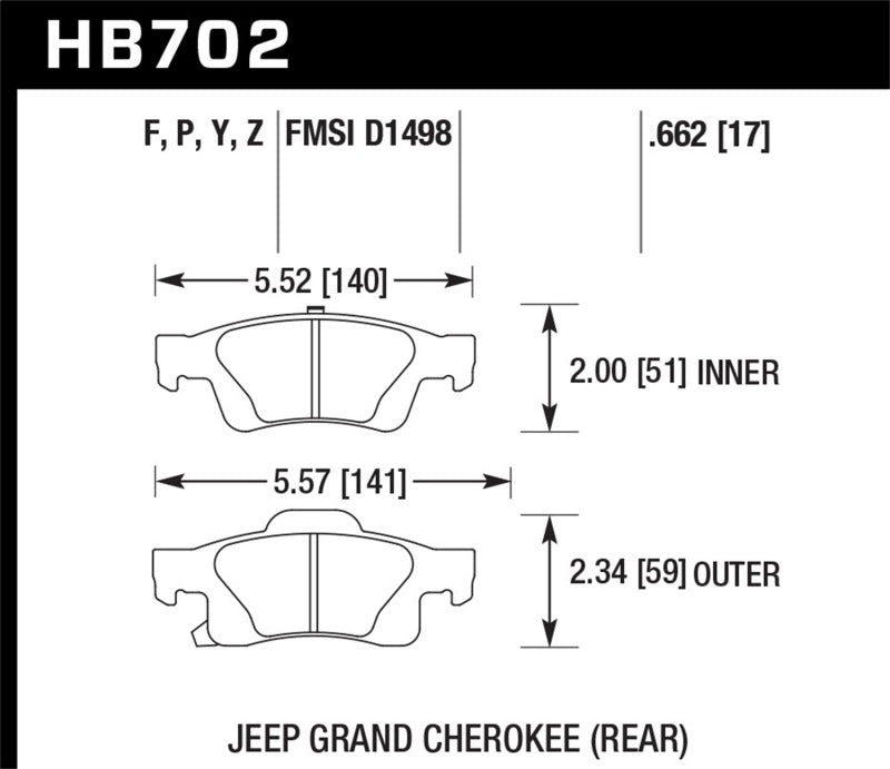Hawk Performance HPS 5.0 Rear Brake Pads - HB702B.662 Hawk Performance