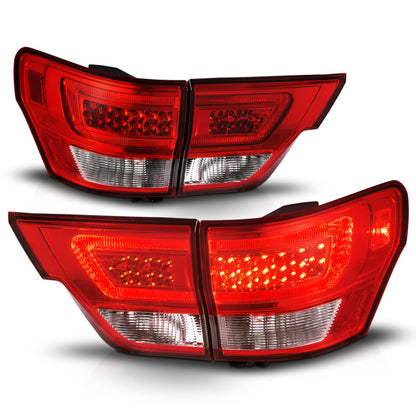 ANZO 11-13 Jeep Grand Cherokee LED Taillights w/ Lightbar Chrome Housing Red/Clear Lens 4pcs ANZO