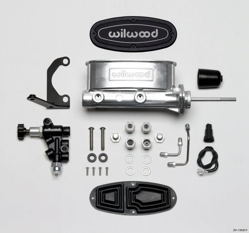 Wilwood HV Tandem M/C Kit w L/H Bracket & Prop Valve - 15/16in Bore Ball Burnished-W/Pushrod Wilwood