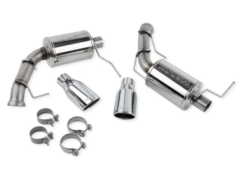 ROUSH 2011-2014 Ford Mustang V8 Enhanced Sound Dual Axle-Back w/ Round Tips - eliteracefab.com