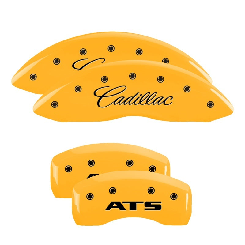 MGP 4 Caliper Covers Engraved Front Cadillac Engraved Rear ATS Yellow finish black ch MGP