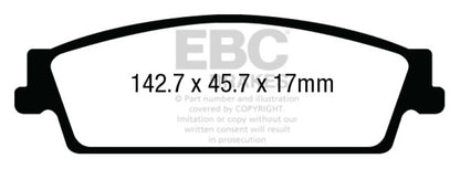 EBC 15+ Cadillac Escalade 6.2 2WD Yellowstuff Rear Brake Pads - eliteracefab.com