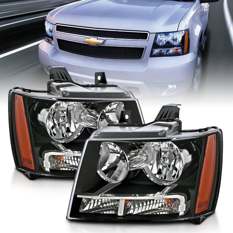 ANZO 2007-2014 Chevrolet Tahoe/Suburban Crystal Headlights Black - eliteracefab.com