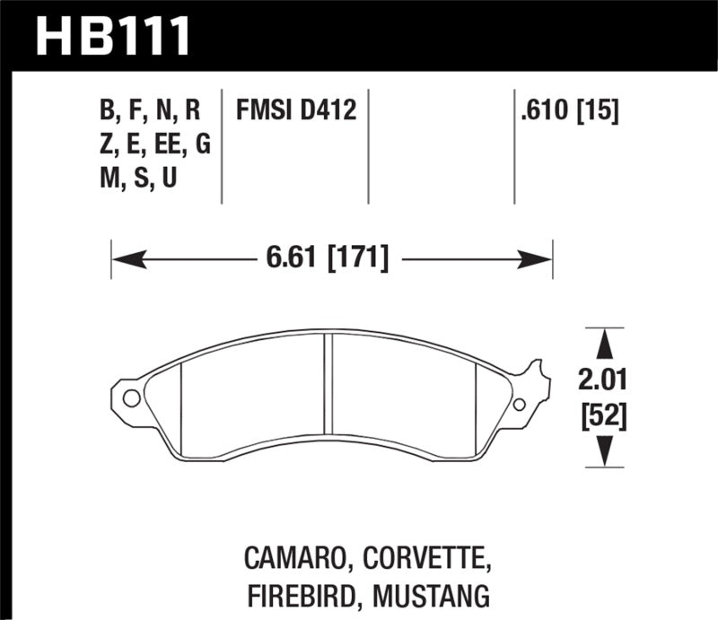 Hawk 1990-1990 Chevy Camaro Iroc-Z (w/Heavy Duty Brakes) High Perf. Street 5.0 Front Brake Pads - eliteracefab.com