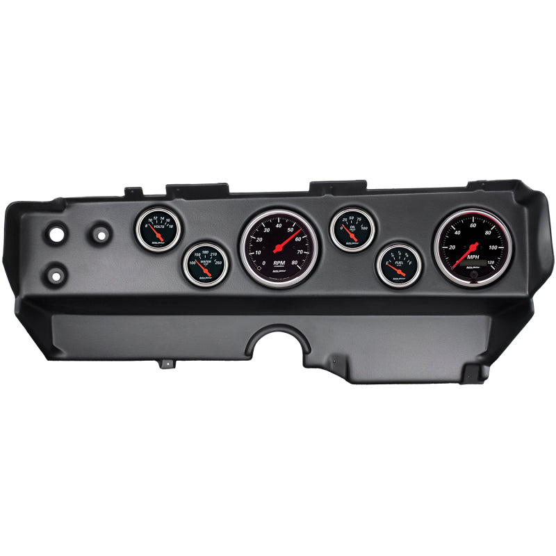 Autometer Designer Black 70-74 E-Body/Cuda/Challenger Dash Kit 6pc Tach/ MPH/ Fuel/ Oil/ WTMP/ Volt 7029-DB