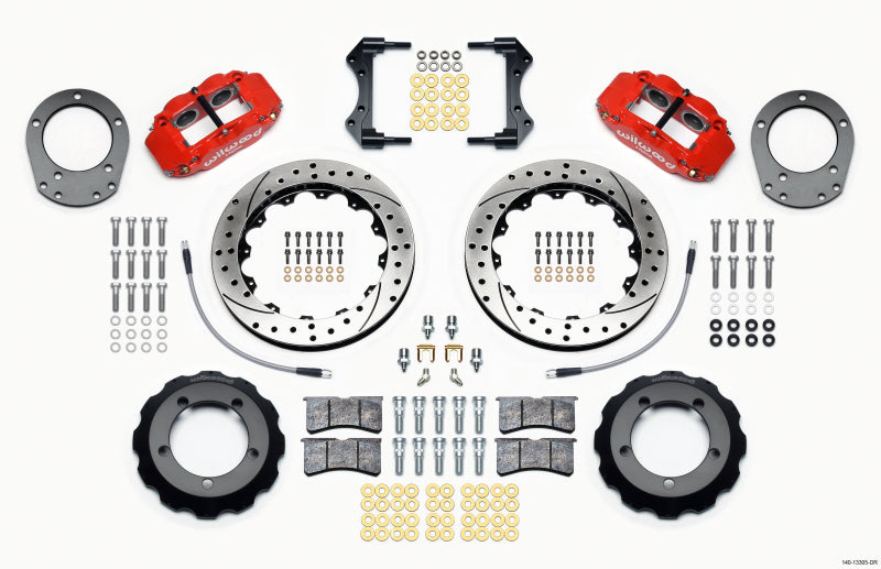 Wilwood Narrow Superlite 4R Front Hat Kit 12.88in Drill Red 76-77 Ford Bronco Dana 44 w/Lines Wilwood