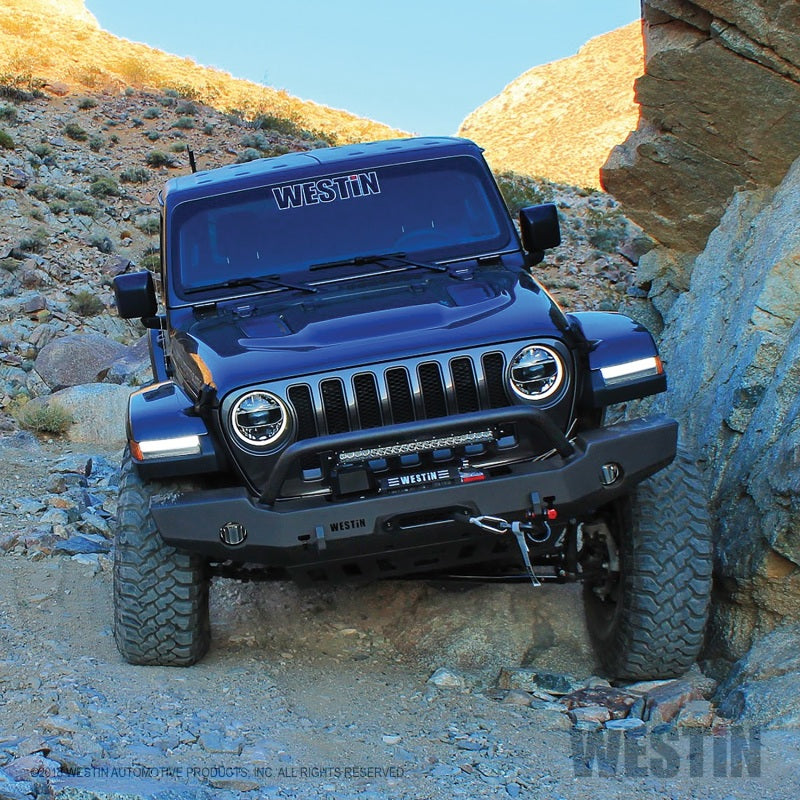 Westin 18-19 Jeep Wrangler JL WJ2 Full Width Front Bumper w/Bull Bar Textured Black - eliteracefab.com