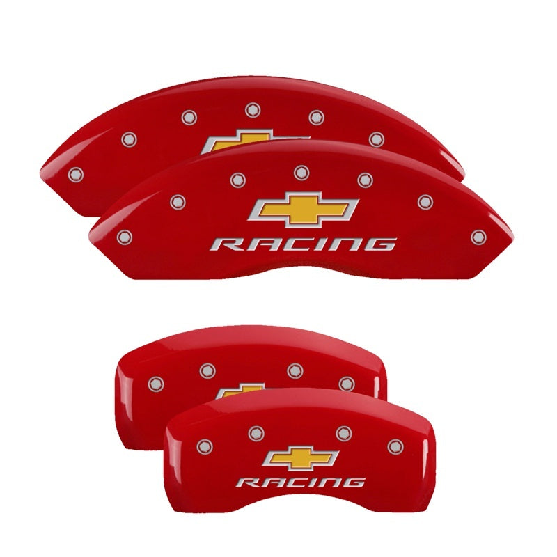 MGP 4 Caliper Covers Engraved Front & Rear Chevy racing Red finish silver ch MGP