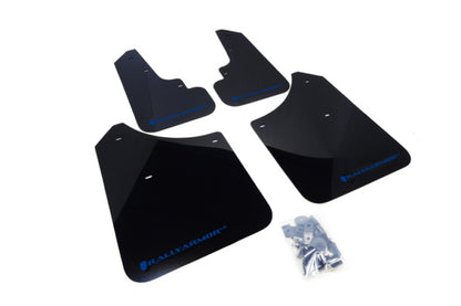 Rally Armor UR Mudflaps Black Urethane Blue Logo 2003-2008 Forester / 2004-2008 FXT - eliteracefab.com