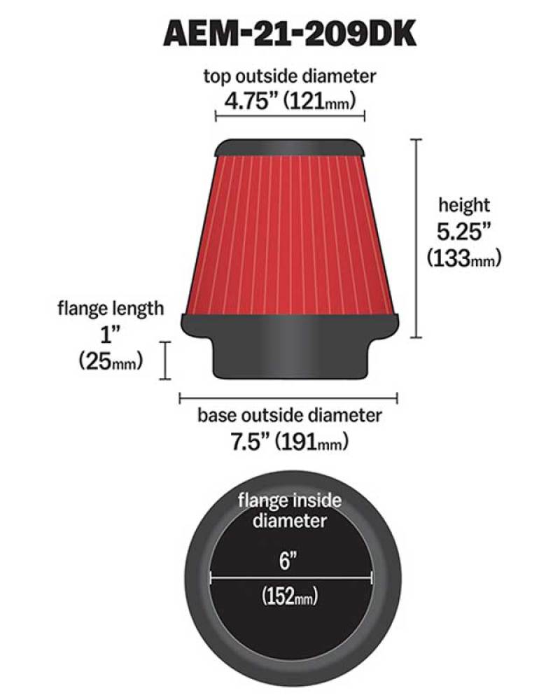 AEM 6 inch x 5 inch DryFlow Conical Air Filter - eliteracefab.com