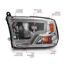 Load image into Gallery viewer, ANZO 2009-2018 Dodge Ram 1500/ 2500/ 3500 Crystal Headlights w/ Light Bar Chrome Housing - eliteracefab.com