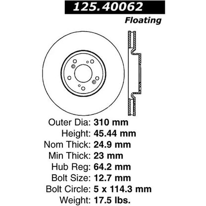 CENTRIC PREMIUM HIGH CARBON BRAKE ROTOR, 125.40062 - eliteracefab.com