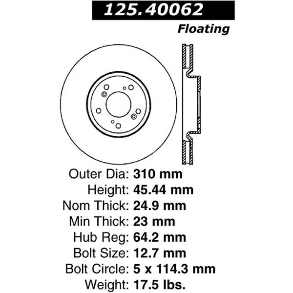 CENTRIC PREMIUM HIGH CARBON BRAKE ROTOR, 125.40062 - eliteracefab.com