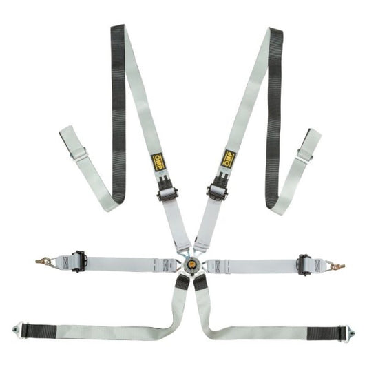 OMP ONE-D 2" 6-Point Pull-Up Racing Harness - Black/White - FIA 8853-2016 - DA0-0102-A03-076