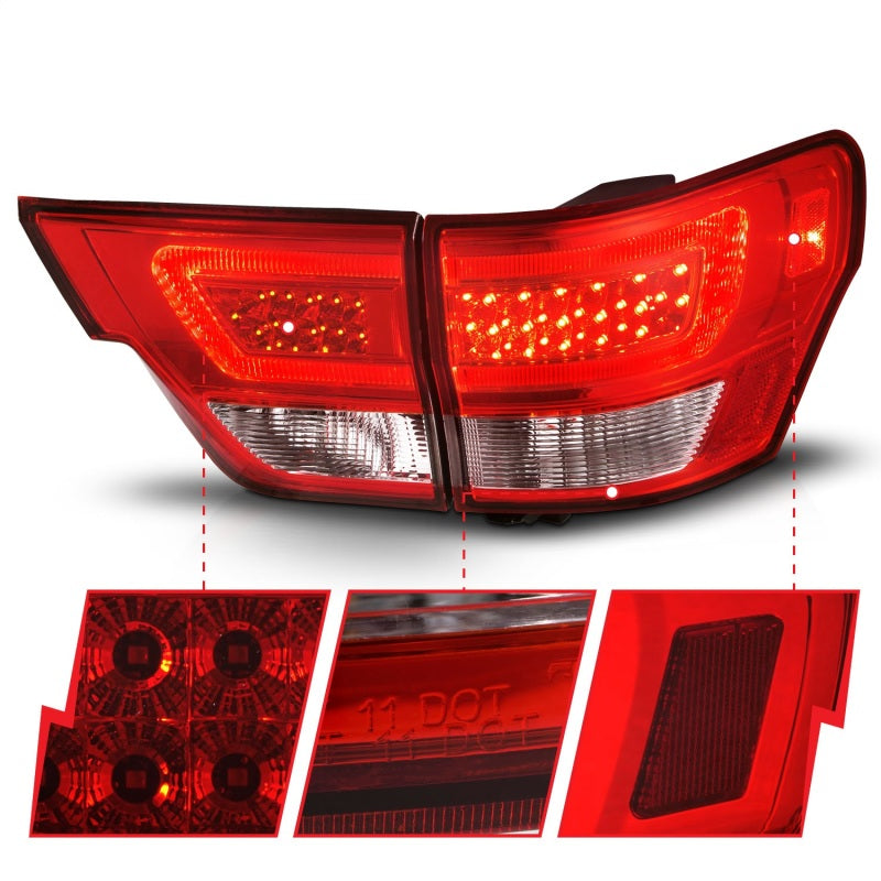 ANZO 11-13 Jeep Grand Cherokee LED Taillights w/ Lightbar Chrome Housing Red/Clear Lens 4pcs ANZO