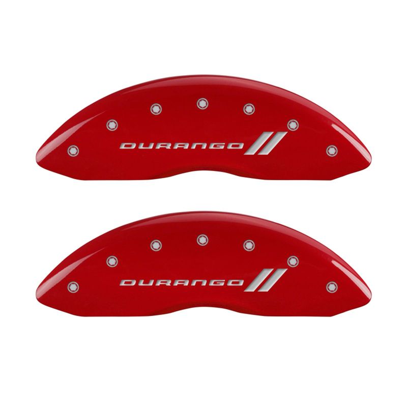 MGP 4 Caliper Covers Engraved Front & Rear With stripes/Durango Red finish silver ch MGP