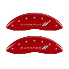 Load image into Gallery viewer, MGP 4 Caliper Covers Engraved Front &amp; Rear With stripes/Durango Red finish silver ch MGP