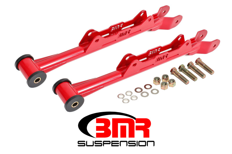 BMR 10-15 5TH GEN CAMARO CHROME MOLY NON-ADJ. REAR LOWER CONTROL ARMS (DELRIN) - RED - eliteracefab.com