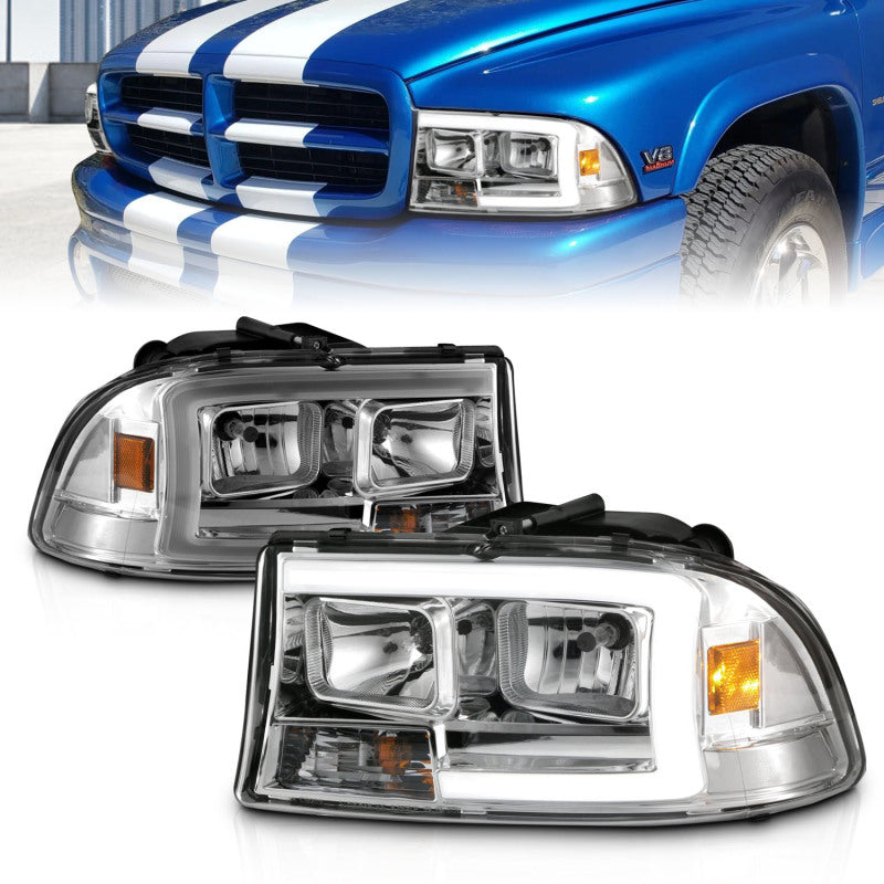 ANZO 97-04 Dodge Dakota/Durango Crystal headlight Set w/ Light Bar Chrome Housing ANZO