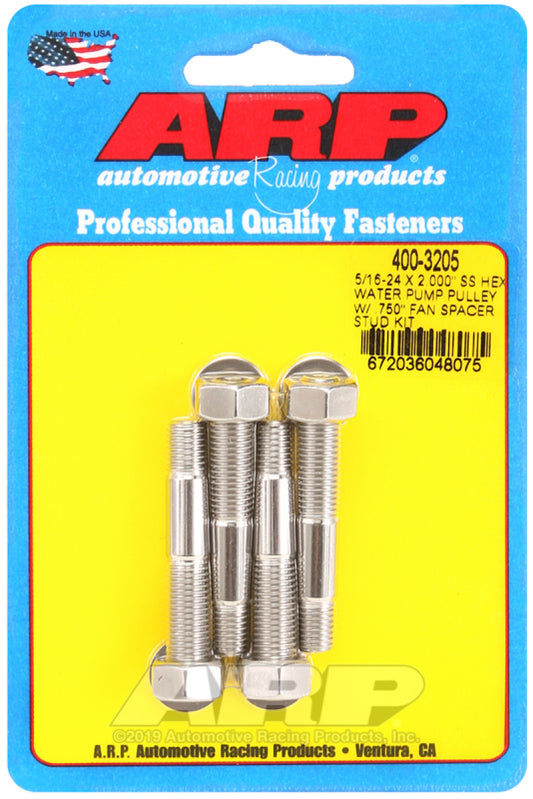 ARP 5/16-24 X 2.000 SS Hex Water Pump Pulley w/ .750in Fan Spacer Stud Kit ARP