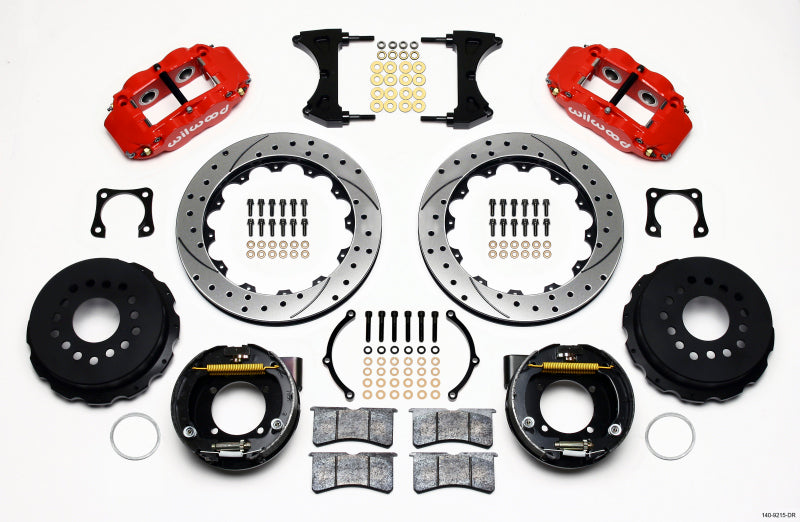 Wilwood Narrow Superlite 4R Rear P-Brk Kit 12.88in Drilled Red Chevy 12 Bolt-Spec 3.15in Brng Wilwood