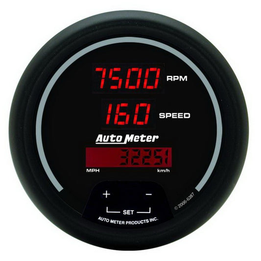 Autometer Black 85.7mm 8000 RPM/160 MPH or 260 km/h Digital Tach/Speedo Combo Gauge 6387