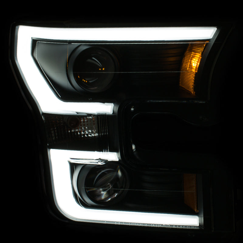 ANZO USA Ford F-150 Projector Headlights W/ Plank Style Design Black W/ Amber; 2015-2017 - eliteracefab.com