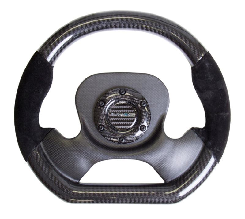NRG Carbon Fiber Steering Wheel (320mm) CF Center Plate & Two-Tone Carbon w/Suede Trim Handles - ST-X10CF-S