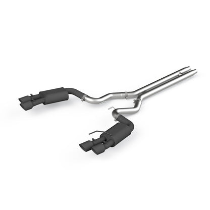 MBRP 18-19 Ford Mustang GT 5.0 3in Dual Split Rear Cat Back w/ Quad 4in Dual Wall Tips- Black Coated - eliteracefab.com