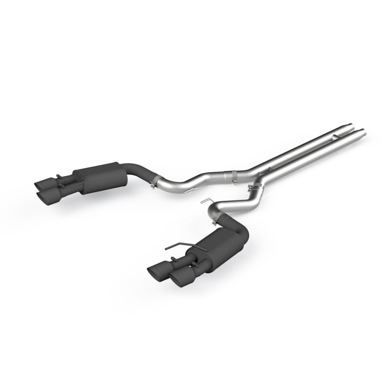 MBRP 18-19 Ford Mustang GT 5.0 3in Dual Split Rear Cat Back w/ Quad 4in Dual Wall Tips- Black Coated - eliteracefab.com