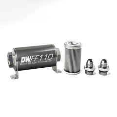 DeatschWerks Stainless Steel 8AN 10 Micron Universal Inline Fuel Filter Housing Kit (110mm) - eliteracefab.com