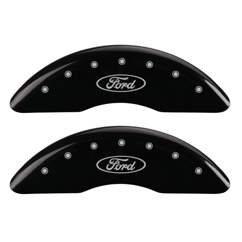 MGP 4 Caliper Covers Engraved Front & Rear Oval logo/Ford Black finish silver ch MGP