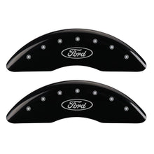 Load image into Gallery viewer, MGP 4 Caliper Covers Engraved Front &amp; Rear Oval logo/Ford Black finish silver ch MGP