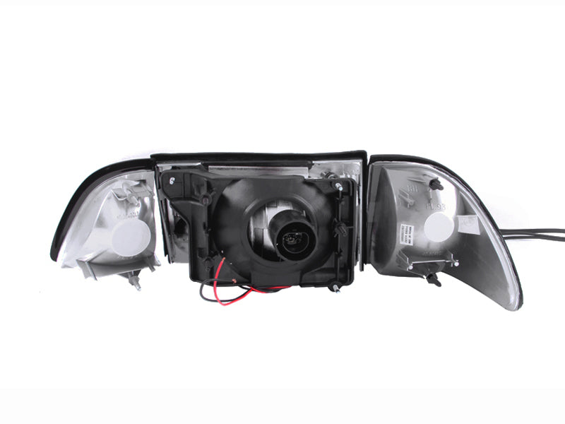 ANZO USA Ford Mustang Crystal Headlights Black W/ Corner Lights 2pc; 1987-1993 - eliteracefab.com