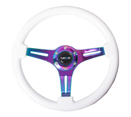 NRG White Paint Grip 3 Neochrome Spokes 350mm Classic Wood Grain Wheel Universal - eliteracefab.com