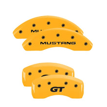 Load image into Gallery viewer, MGP 4 Caliper Covers Engraved Front Mustang Rear Sn95/Gt Yellow Finish Black Char 1997 Ford Mustang MGP