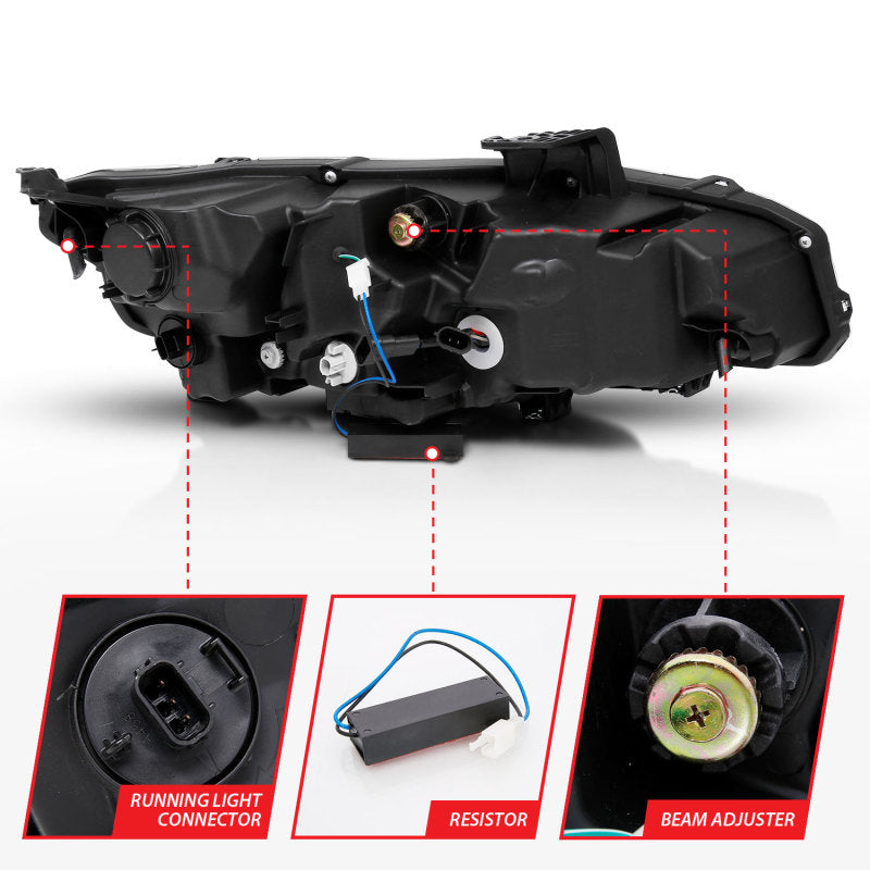 ANZO 16-17 Honda Civic Projector Headlights Plank Style Black w/Amber/Sequential Turn Signal - eliteracefab.com