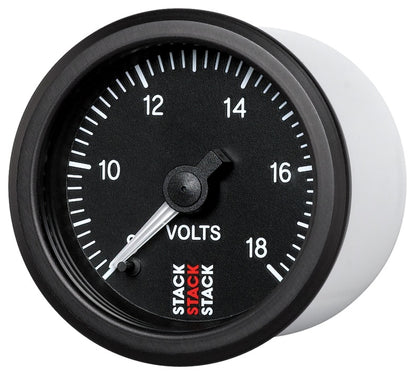 Autometer Stack 52mm 8-18V Pro Stepper Motor Battery Voltage Gauge - Black ST3316