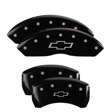 Load image into Gallery viewer, MGP 4 Caliper Covers Engraved Front &amp; Rear Bowtie Black finish silver ch MGP