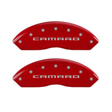 Load image into Gallery viewer, MGP 4 Caliper Covers Engraved Front Gen 5/Camaro Engraved Rear Gen 5/RS Red finish silver ch - eliteracefab.com